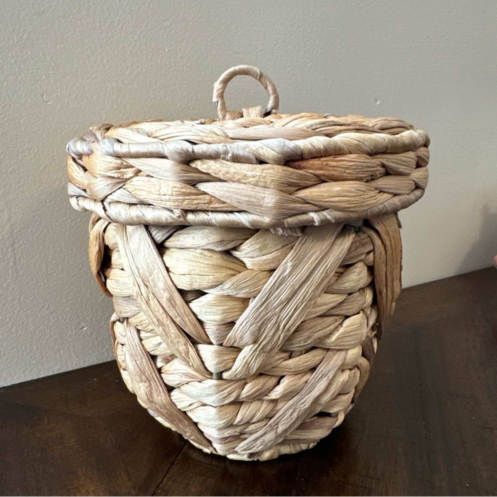Hand Woven Covered Lid Basket 7x7” Acorn‎